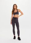 THE UPSIDE women's grey recycled Moondance Racerback Vala Bra has removable cups, elastic underbust, double-peached fabric. Made for yoga and pilates.