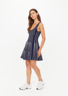 THE UPSIDE women’s navy Deiji Knit Dress features a square neckline with navy binding along the armholes and neckline. Made for everyday leisure.