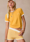 THE UPSIDE women’s stripe organic cotton Daisy Aster Knit Shortie is a fitted boyleg short, featuring a ribbed mid-rise waistband and hem. Made for everyday leisure.