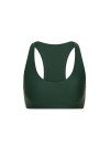 THE UPSIDE women’s green Maneki Jetta Racerback Bra features a V-neck in recycled fabric, removable cups, and elastic underbust support. Made for yoga and pilates.