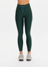 THE UPSIDE women’s recycled green Maneki 25In Legging features quick-dry fabric, contrast blue and butter side binds, and an elastic drawcord waist. Made for yoga and pilates.