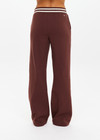 THE UPSIDE women's brown organic cotton Toluca Willow Wide Leg Pant is high-waisted and features a cream striped ribbed waistband and side seam pockets. Made for everyday.