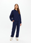 THE UPSIDE women's navy organic cotton Collared Elle Polo is a relaxed long sleeve polo featuring buttons on front. Made for everyday.