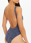 THE UPSIDE women's navy jacquard Secretos Scoop One Piece features a scoop front neckline and extra low back in a textured floral and metallic fabrication. Made for swim.