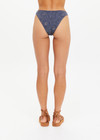 THE UPSIDE women's navy jacquard Secretos Moss Pant offers medium coverage in a textured floral and metallic fabrication. Designed for swim.