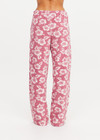 THE UPSIDE women's pink floral organic cotton Lahaina Charli Drawstring Pant has a low-rise straight leg fit with a soft elasticated waistband with drawcord. Perfect for everyday or holiday.