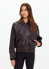 THE UPSIDE women's brown Zariah Bomber Jacket, made from soft vegan leather fabrication, is a regular fit and features a zip-through front and patch pockets. Made for lifestyle.