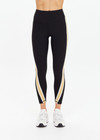 THE UPSIDE women's black Arcadia 25inch Legging is supportive and comfortable with recycled rib fabric, contrast tan panel, and cream bind details. Made for yoga & pilates.