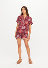 THE UPSIDE women's maroon linen viscose Miri Andie Shirt is designed for an oversized fit and features a printed tie-dye geometric design and shell button closure. Made for lifestyle.