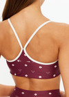 THE UPSIDE women's maroon recycled supersoft Bandhani Bowie Bra has a soft, supportive fit with scooped front, T-bar back, and removable bust cups.
