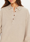 THE UPSIDE women's khaki recycled cotton Soho Rhea Collared Top is designed for a relaxed fit and features a collar at neck with front button opening. Made for lifestyle.