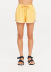 THE UPSIDE women's yellow Klio Short is designed for a mid-rise, relaxed fit and features a soft elasticated waistband with drawcord and contrast binds in cream along curved hem. Made for everyday.