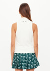 THE UPSIDE women's cream Courtship Henri Collared Top is made in moisture wicking, rib performance fabric and features a ribbed collar and buttons on front neckline. Made for tennis, gold & pickleball.