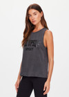 THE UPSIDE women's washed black Cosmic Sarah Tank Top is a relaxed fit crafted from hemp cotton jersey and features a black printed logo at front. Made for everyday wear.