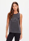 THE UPSIDE women's washed black Cosmic Sarah Tank Top is a relaxed fit crafted from hemp cotton jersey and features a black printed logo at front. Made for everyday wear.