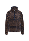 THE UPSIDE women's navy & camel Castilla Harlow Pullover is a relaxed pull over style fleece with raglan sleeves in our castilla "TU" design and features zip pockets, crafted from a recycled sherpa fabrication. Perfect for cooler weather.