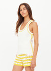 THE UPSIDE women's cream Veneto Amir Knit Tank features a scoop neckline with yellow stripes along side seams. Made for lifestyle.