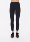 THE UPSIDE women's black recycled rib Rhythm 25inch Legging has a mid-rise fit and features cream and mocha binds along side seams. Made for yoga & pilates.