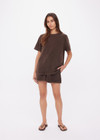 THE UPSIDE women's brown recycled cotton Soho Eva Crew Neck Tee features a relaxed fit with a soft brushed design and a ribbed neckline. Made for lifestyle.