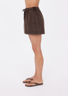 THE UPSIDE women's brown recycled Soho Dolci Short features a high-rise with a wide leg design, a drawstring waistband and front pockets in side seam. Made for lifestyle.