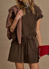 THE UPSIDE women's brown recycled Soho Dolci Short features a high-rise with a wide leg design, a drawstring waistband and front pockets in side seam. Made for lifestyle.