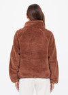 THE UPSIDE women's brown Harlow Fleece Pullover features quarter zip, elastic cuffs and waist, and is made from a recycled sherpa fabrication. Made for lifestyle.