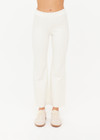 THE UPSIDE women's cream Bonnie Kick Flare Pant is a mid-rise, cropped flare pant made in a heavy ponte fabrication with a soft elastic waistband and embroidered arrow logo at back.