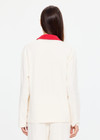 THE UPSIDE women's cream cotton Noosa Calling Collared Top is a relaxed long sleeve top in a soft brushed recycled fabrication with contrast red at the neck. Made for lifestyle.