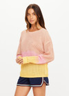 THE UPSIDE women’s tie dye 100% organic cotton Sebastian Knit Crew is a relaxed fit crew neck sweater and features an open knit construction and ribbed neckline and cuffs. Made for lifestyle.