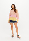 THE UPSIDE women’s tie dye 100% organic cotton Sebastian Knit Crew is a relaxed fit crew neck sweater and features an open knit construction and ribbed neckline and cuffs. Made for lifestyle.