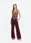 THE UPSIDE women’s maroon recycled Marnie Panelled Wide Leg Pant is high rise and features an elasticated waistband, side seam pockets, contrast detailing and drawcord waist. Made for lifestyle.