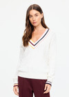 THE UPSIDE women’s cream 100% organic cotton Josette V Neck Knit Sweater is a regular fit cable knit and features a striped rib neckline and cuffs with contrast colour detailing. Made for lifestyle.