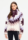THE UPSIDE women’s recyled Harlow Fleece Pullover is designed for a relaxed fit and features a quarter zip front, zip pockets, elasticated waist and cuffs in our geomteric star jacquard print. Made for lifestyle.