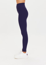 THE UPSIDE Peached 28inch High Rise Pant in Navy is a sustainable 28inch full length legging in our recycled soft peached fabric with a V shaped high-rise waistband.