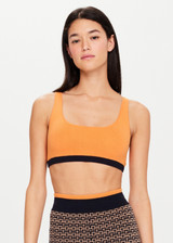 THE UPSIDE Castilla Knit Rory Bra in Tangelo Orange is a sustainable organic cotton blend knitted bra with straight back straps, scooped square neck and contrast underbust band.