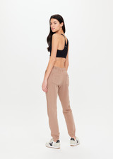 THE UPSIDE Sphinx Blake Track Pant in Mocha is an organic cotton french terry classic fit track pant with pockets and elasticated cuffs.