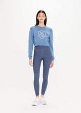 THE UPSIDE The Club Karlie Knit Top in Denim Blue is a sustainable organic cotton knit long sleeve cropped crew with ribbed neckline, hem and cuffs.