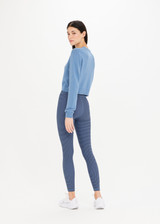 THE UPSIDE The Club Karlie Knit Top in Denim Blue is a sustainable organic cotton knit long sleeve cropped crew with ribbed neckline, hem and cuffs.