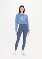 THE UPSIDE The Club Karlie Knit Top in Denim Blue is a sustainable organic cotton knit long sleeve cropped crew with ribbed neckline, hem and cuffs.