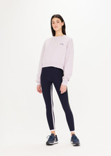 - THE UPSIDE Akasha Dominique Crew in Orchid Purple is a sustainable organic cotton fleece crew with a high neck band in soft rib and cropped in length.