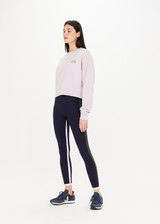 - THE UPSIDE Akasha Dominique Crew in Orchid Purple is a sustainable organic cotton fleece crew with a high neck band in soft rib and cropped in length.