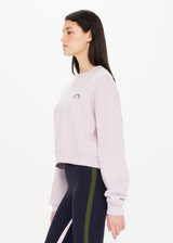 - THE UPSIDE Akasha Dominique Crew in Orchid Purple is a sustainable organic cotton fleece crew with a high neck band in soft rib and cropped in length.