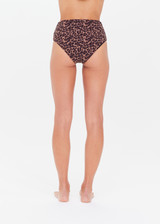 THE UPSIDE Biarritz Naomi Pant in Leopard print is a recycled high waisted bikini bottom in our soft recycled ribbed fabrication and embroidered arrow logo at centre back.