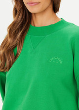 THE UPSIDE women's bright green Drifter Dominique Crew made in organic cotton fleece features a cropped cut, tonal embroidered Horseshoe logo at front chest and a high neck band in soft rib.