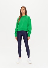 THE UPSIDE women's bright green Drifter Dominique Crew made in organic cotton fleece features a cropped cut, tonal embroidered Horseshoe logo at front chest and a high neck band in soft rib.