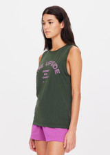 THE UPSIDE women's green Jetset Jeet Tank is made with organic cotton jersey, designed for a relaxed fit. This classic muscle tank features folded armhole details, perfect for leisure.
