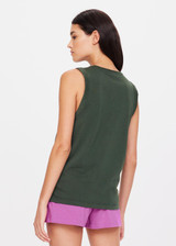 THE UPSIDE women's green Jetset Jeet Tank is made with organic cotton jersey, designed for a relaxed fit. This classic muscle tank features folded armhole details, perfect for leisure.
