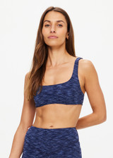 THE UPSIDE women's blue Mystere Reversible Rory Bra is made from recycled fabric. The sports bra features a reversible design. Designed for yoga, pilates and barre.