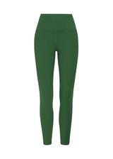 THE UPSIDE women's green Il Pelicano 25 inch Midi Pant is made from recycled rib. The high rise legging features soft folded waistband. Designed for yoga and exercise.