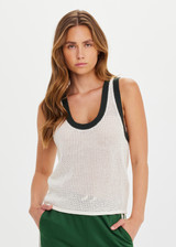THE UPSIDE women's cream Dusty Ray Knit Tank is made from organic cotton. The open knit tank features ribbed neckline and armholes. Designed for comfort.